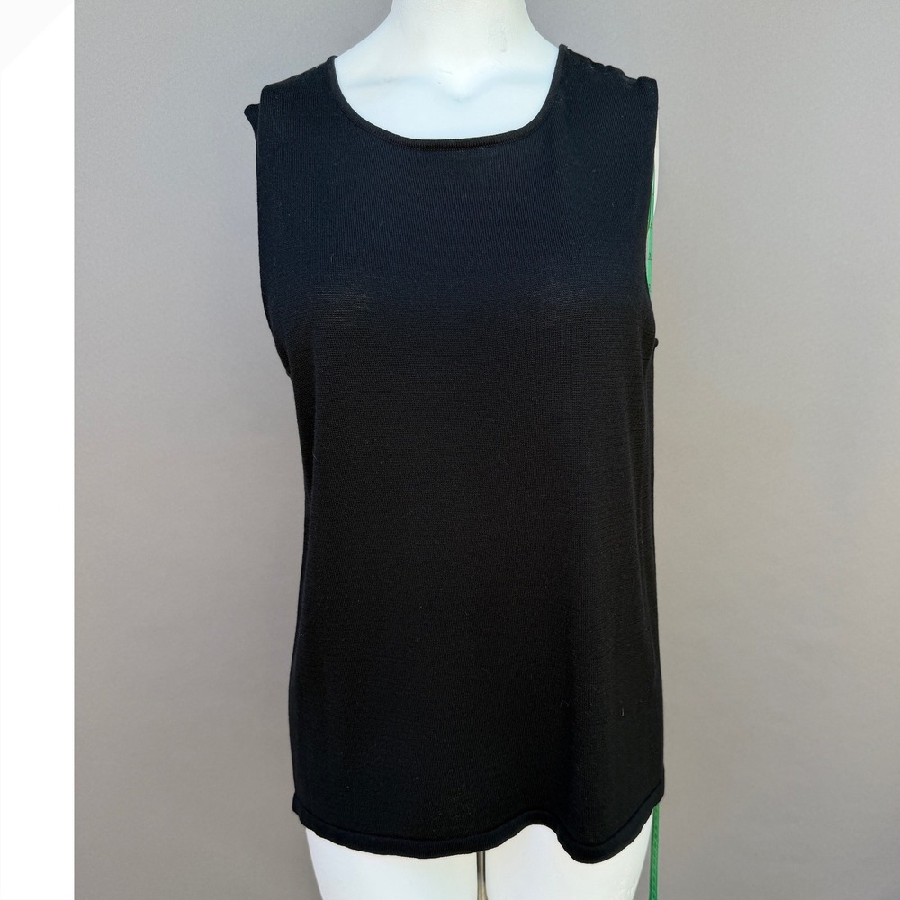 Coldwater Creek Tank Top L‎ 14 Black Silk Cotton Knit Sleeveless Shell Layering